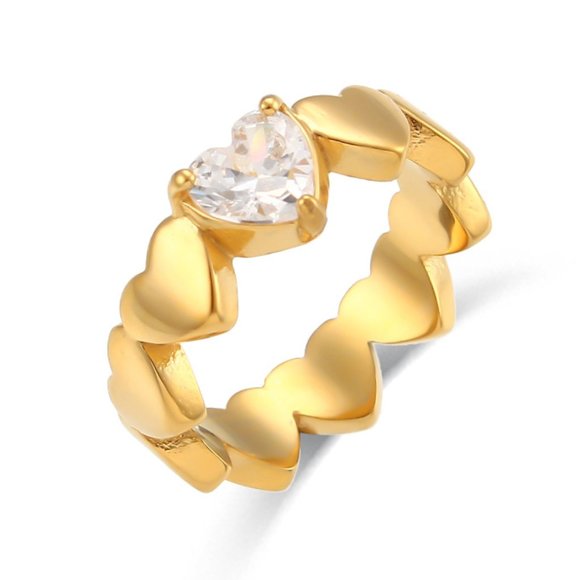 Heart Shape Zircon 18K Gold‎ Plated Stainless Steel Ring - Picture 4 of 12